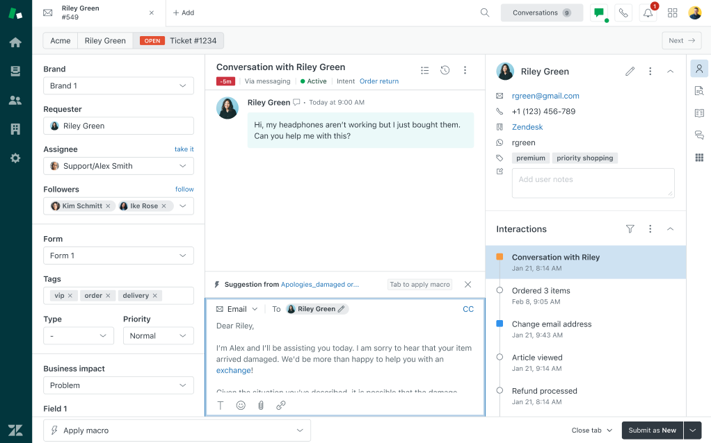 Zendesk Interface